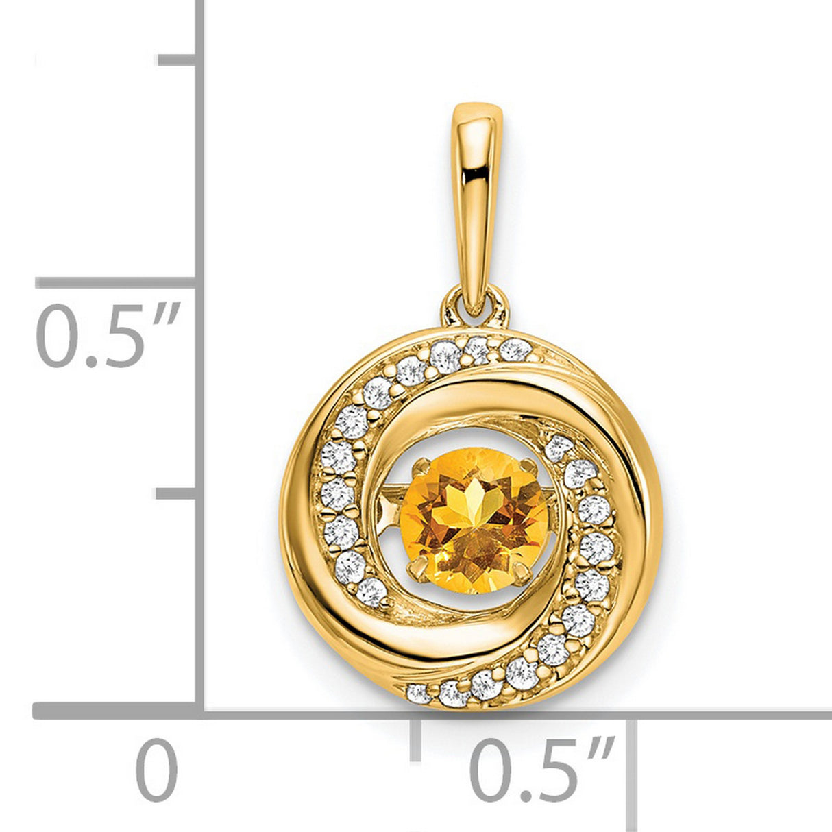 14k Yellow Gold Pendant with Round Citrine, Swirl Design and Diamond Accents