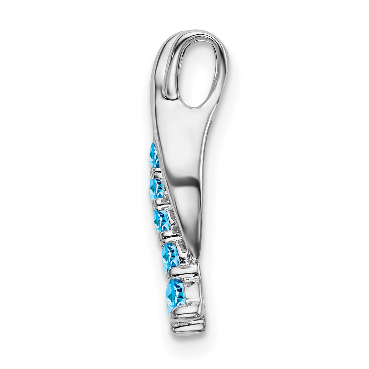 14k White Gold Ichthys Fish Pendant with Swiss Blue Topaz, Christian Symbol Jewelry for Women