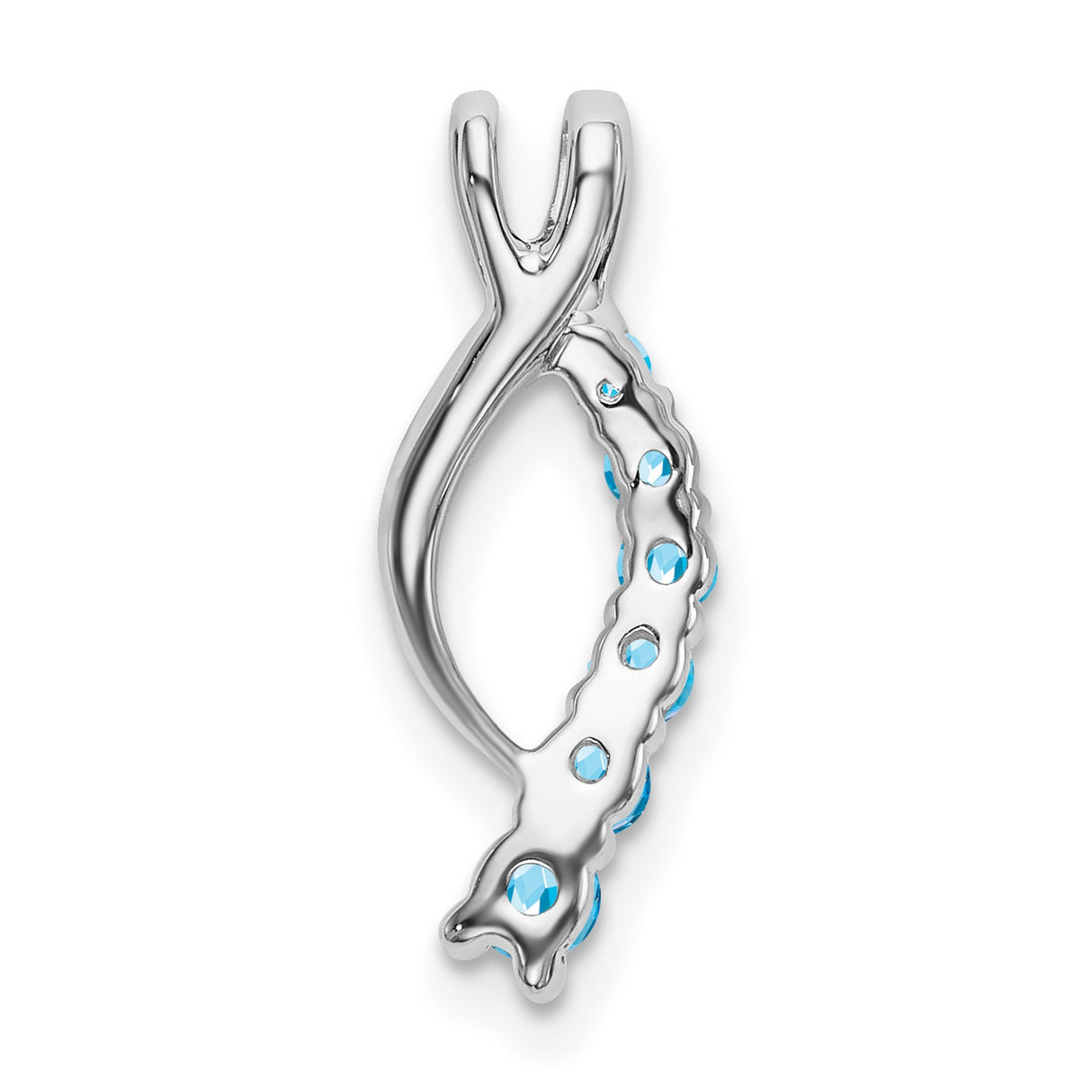 14k White Gold Ichthys Fish Pendant with Swiss Blue Topaz, Christian Symbol Jewelry for Women