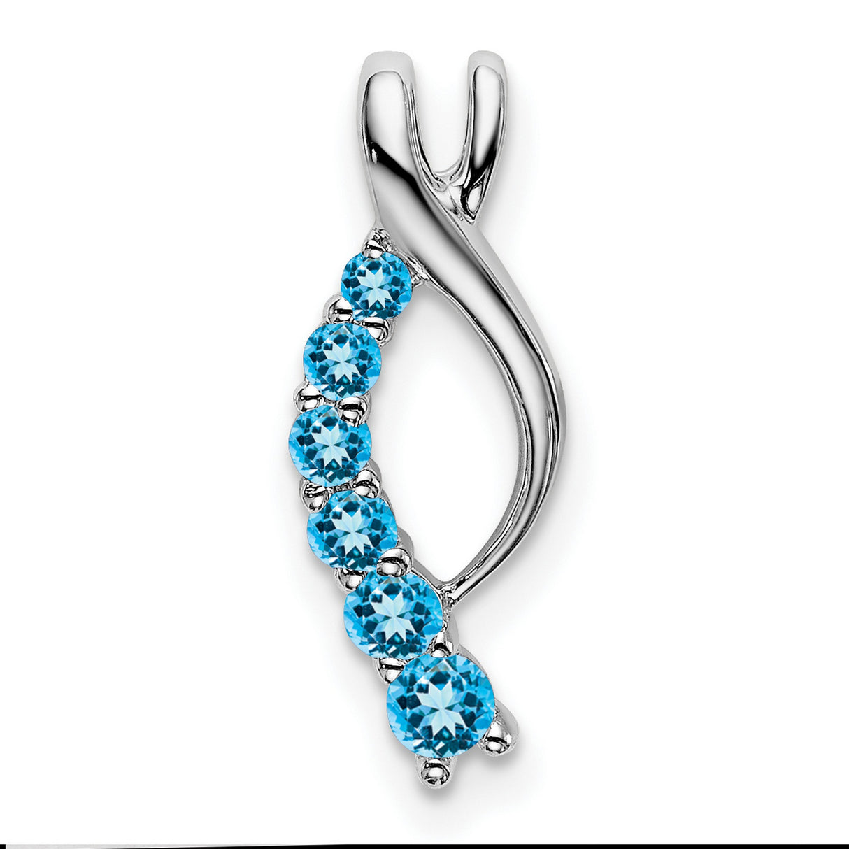 14k White Gold Ichthys Fish Pendant with Swiss Blue Topaz, Christian Symbol Jewelry for Women