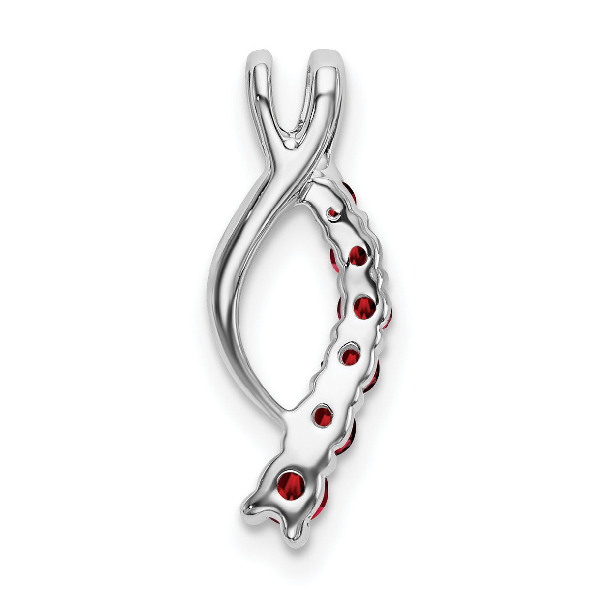 14k White Gold Ichthys Pendant with Garnet, Christian Fish Symbol for Women