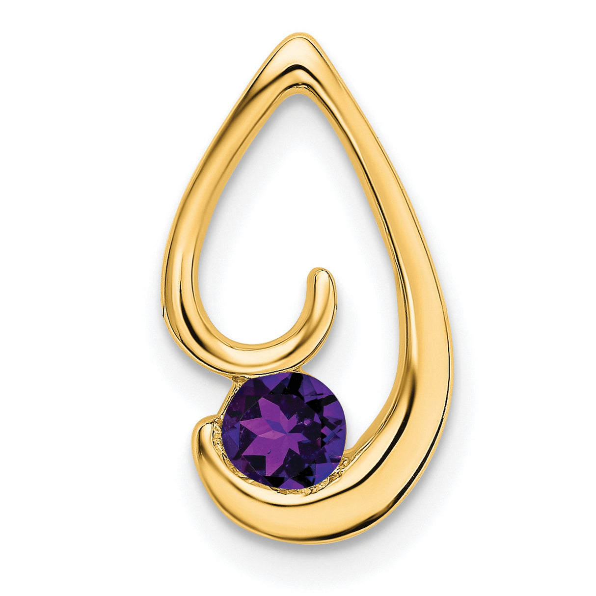 Amethyst Chain Slide Charm Pendant in Real 14k Yellow Gold