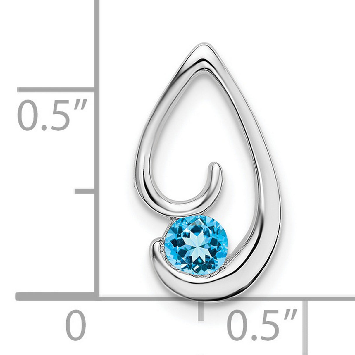 14k White Gold Teardrop Pendant with Swiss Blue Topaz, Abstract Modern Design for Women