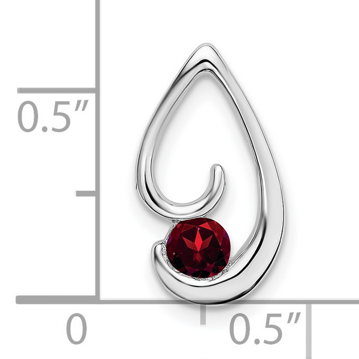 14k White Gold Teardrop Pendant with Garnet, Modern Symbolic Jewelry for Women