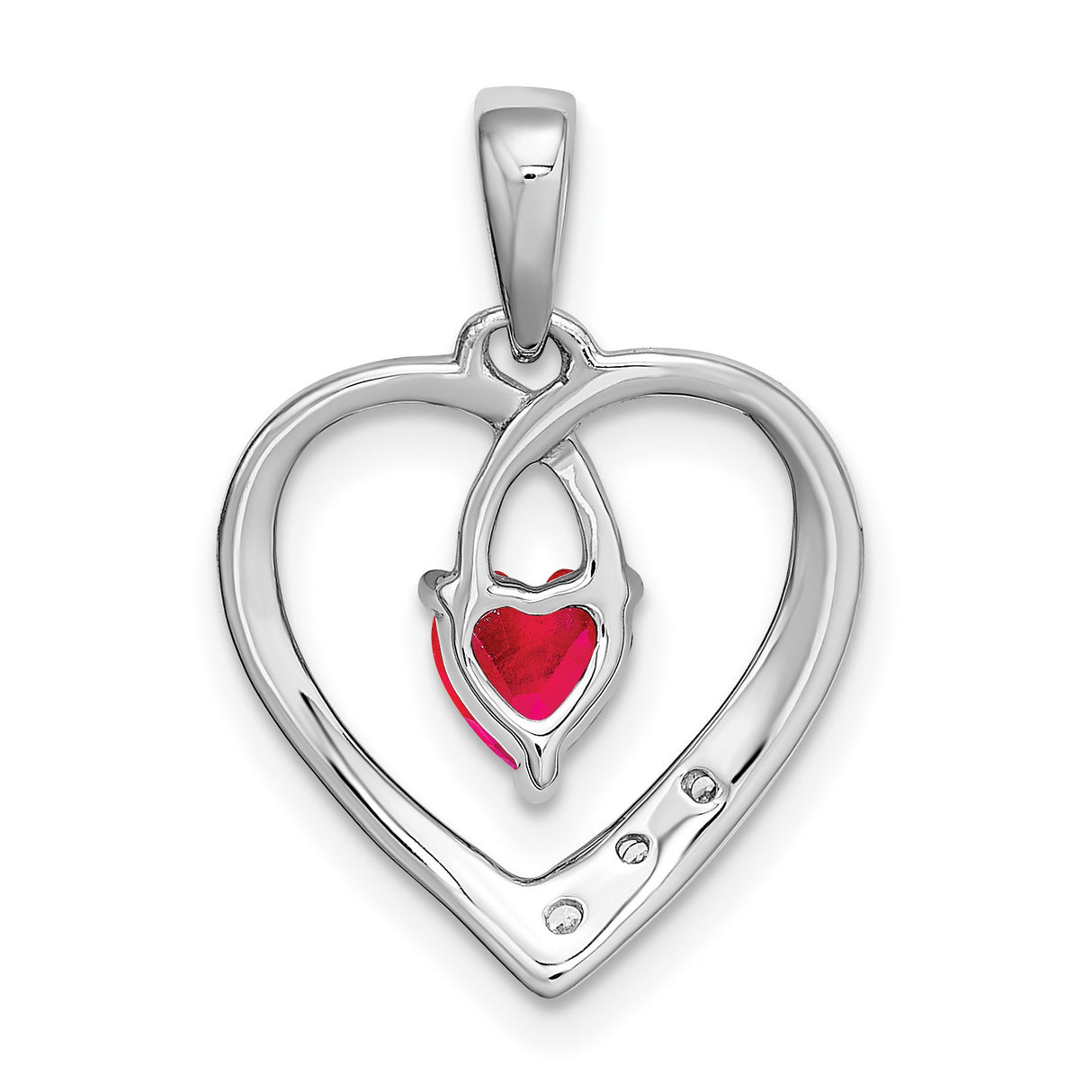 14k White Gold Heart Pendant with Ruby and Diamond Accents for Women