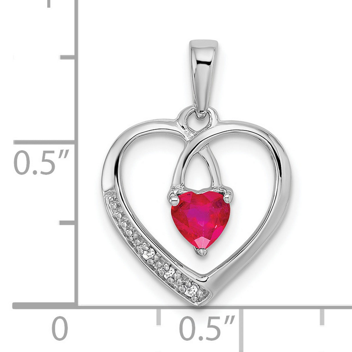 14k White Gold Heart Pendant with Ruby and Diamond Accents for Women