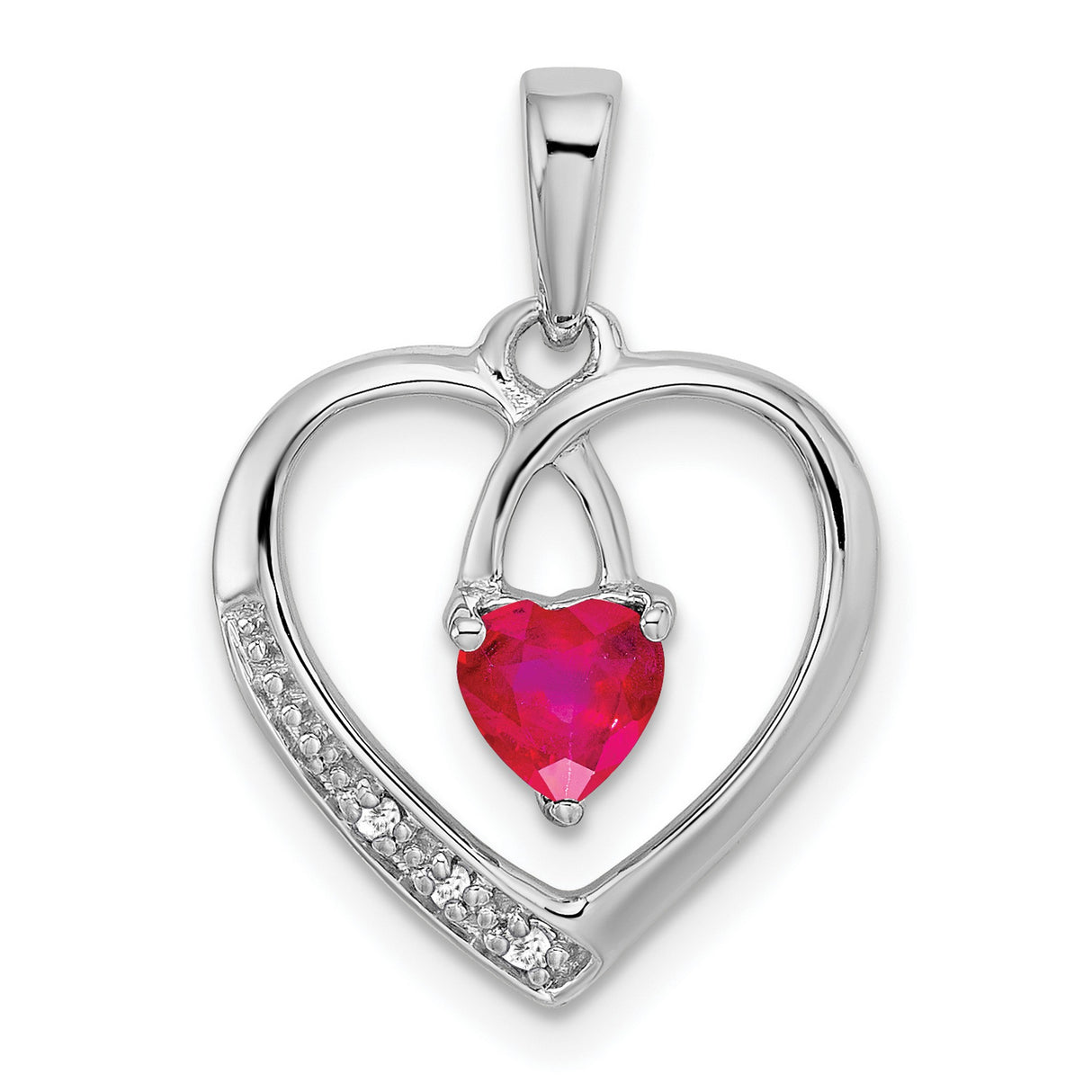 14k White Gold Heart Pendant with Ruby and Diamond Accents for Women