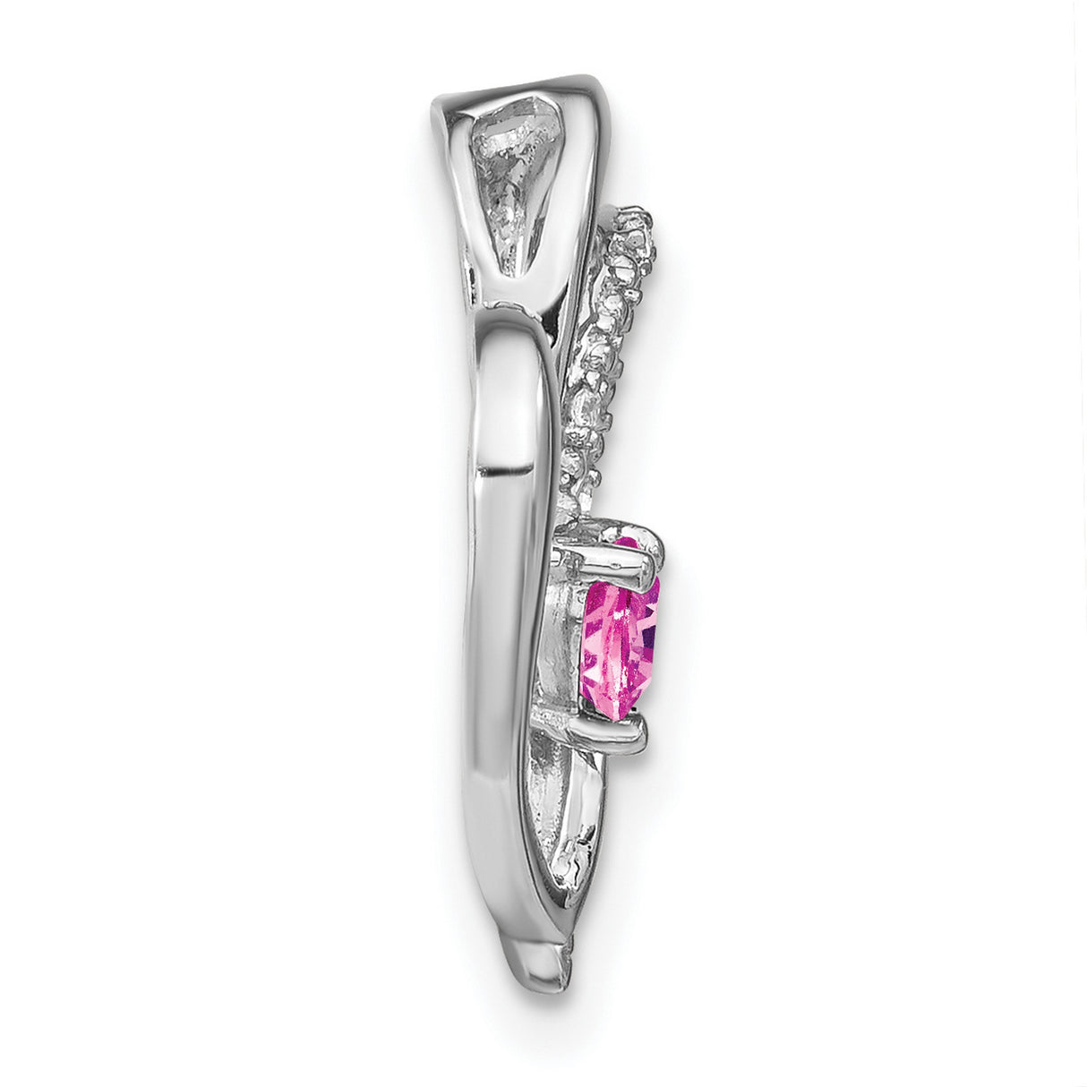14k White Gold Heart Pendant with Pink Sapphire and Diamond Accents, Romantic Double Heart Design