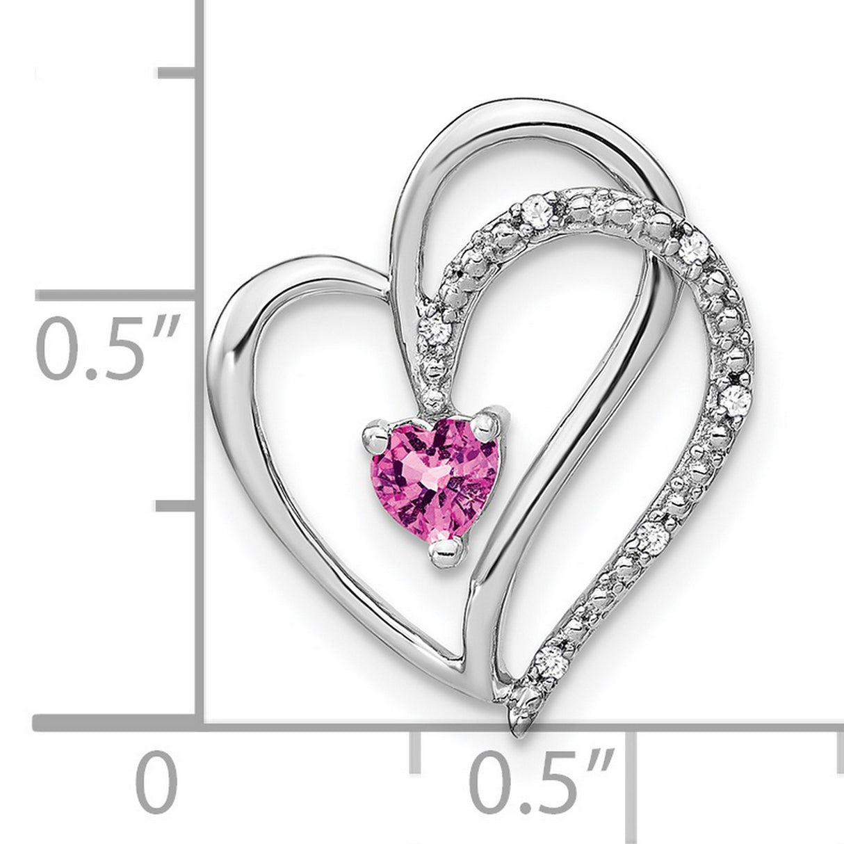 14k White Gold Heart Pendant with Pink Sapphire and Diamond Accents, Romantic Double Heart Design