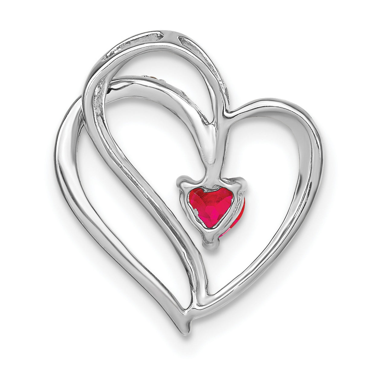 14k White Gold Heart Pendant with Ruby and Diamond Accents, Romantic Jewelry for Women