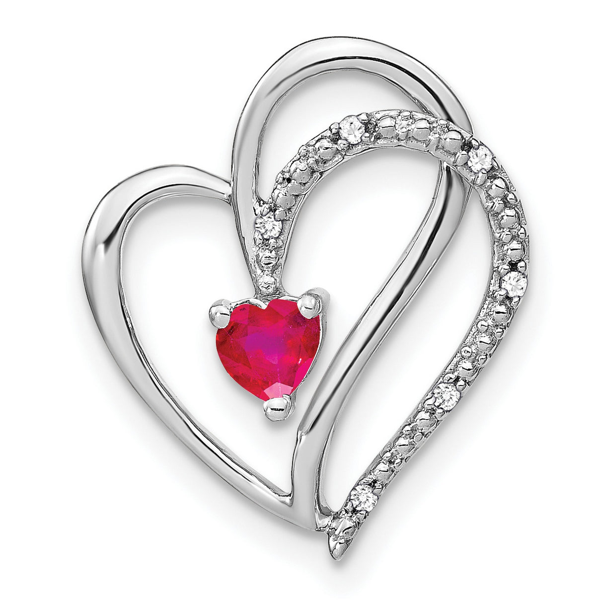 14k White Gold Heart Pendant with Ruby and Diamond Accents, Romantic Jewelry for Women