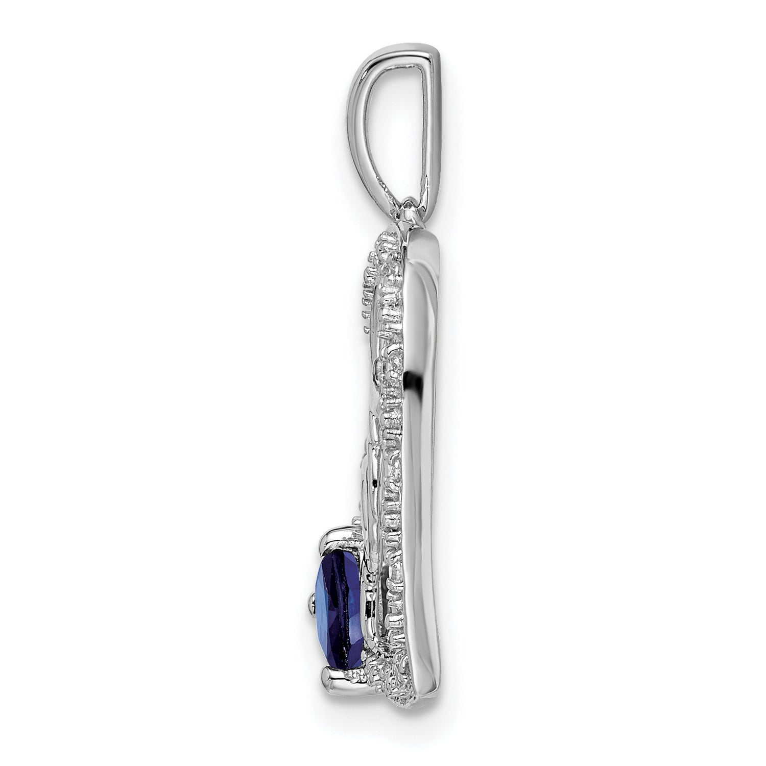 14k White Gold Heart Pendant with Sapphire and Diamond Accent, Mom Script Charm Jewelry
