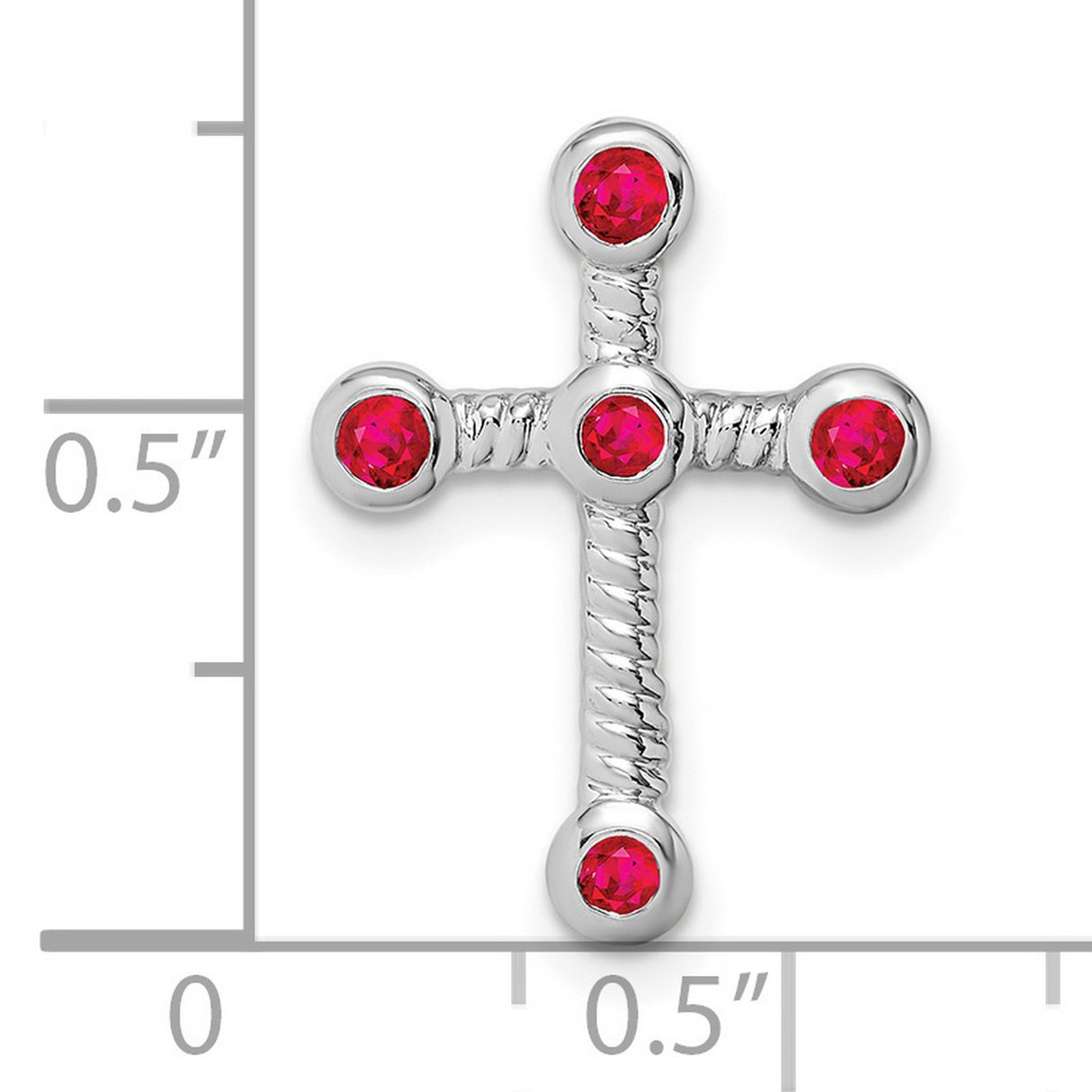 10k White Gold Cross Pendant with Ruby and Twisted Rope Detail for Men and Women