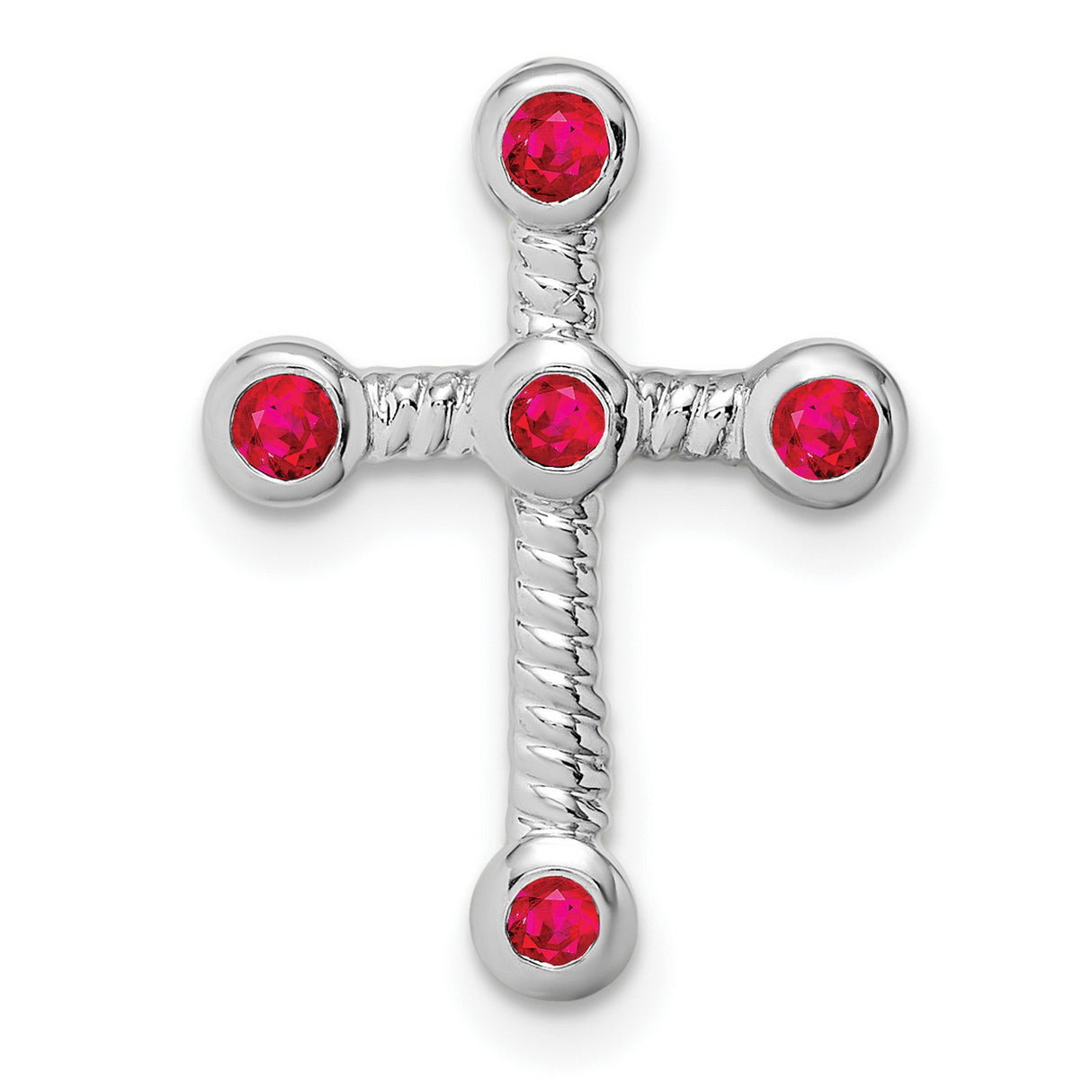 10k White Gold Cross Pendant with Ruby and Twisted Rope Detail for Men and Women