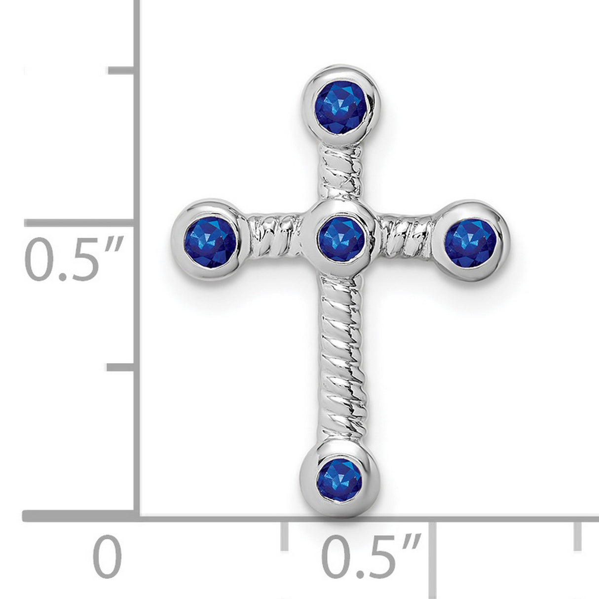 10k White Gold Cross Pendant with Sapphire, Twisted Rope Texture, Unisex Spiritual Design