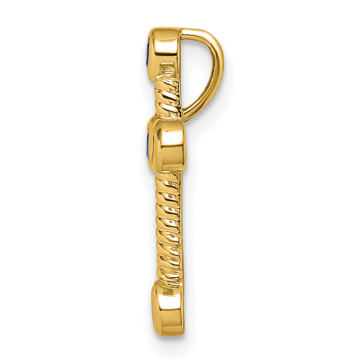 14k Yellow Gold Cross Pendant with Sapphire, Rope Design and Polished Finish