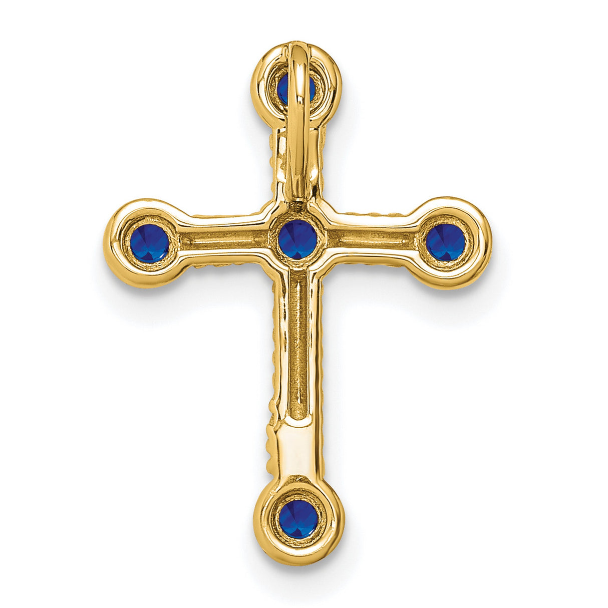 14k Yellow Gold Cross Pendant with Sapphire, Rope Design and Polished Finish