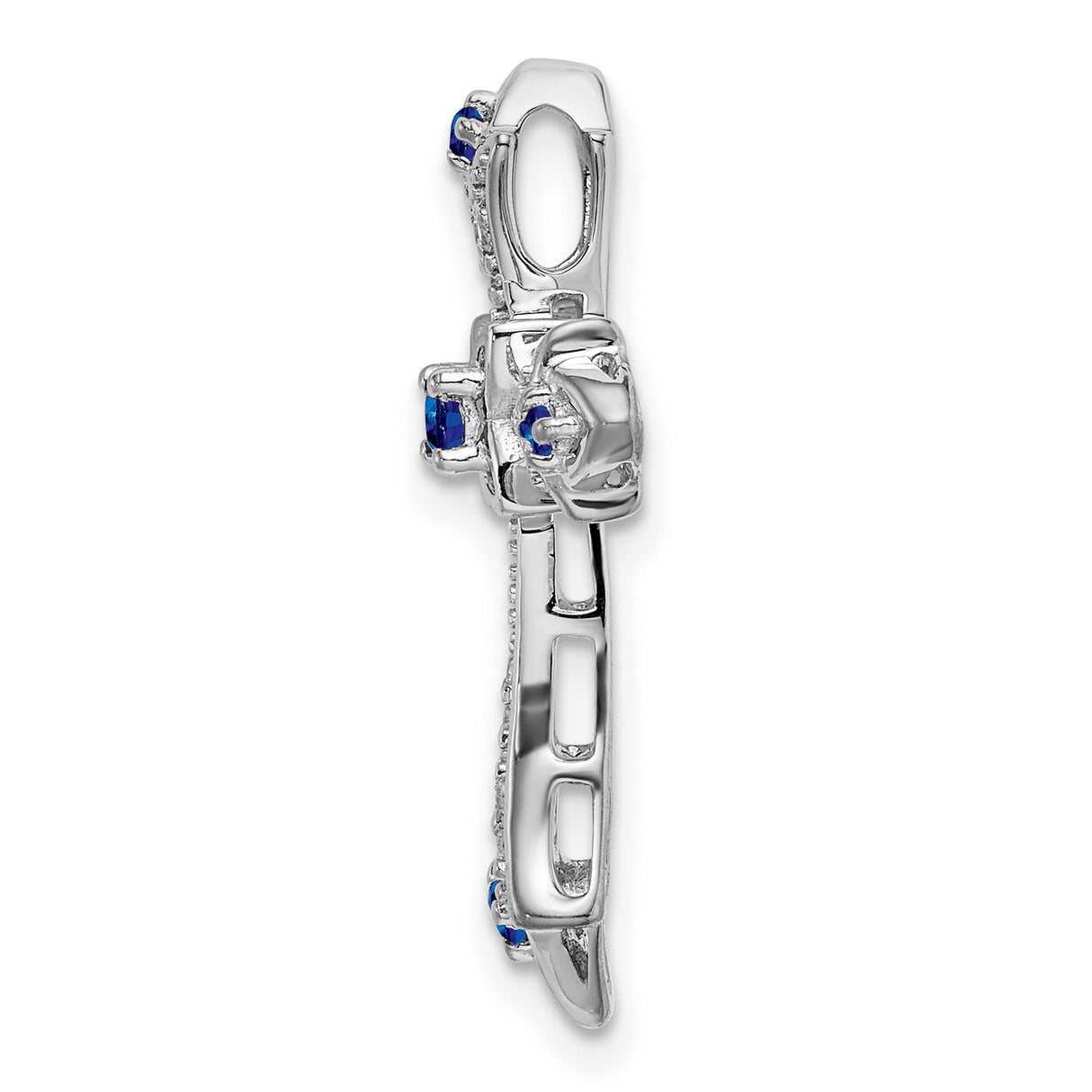 10k White Gold Cross Pendant with Sapphire and Diamond, Fleur de Lis Design