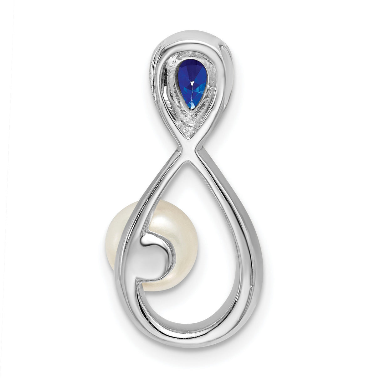 14k White Gold Infinity Pendant with Freshwater Pearl, Sapphire, and Diamond Accents