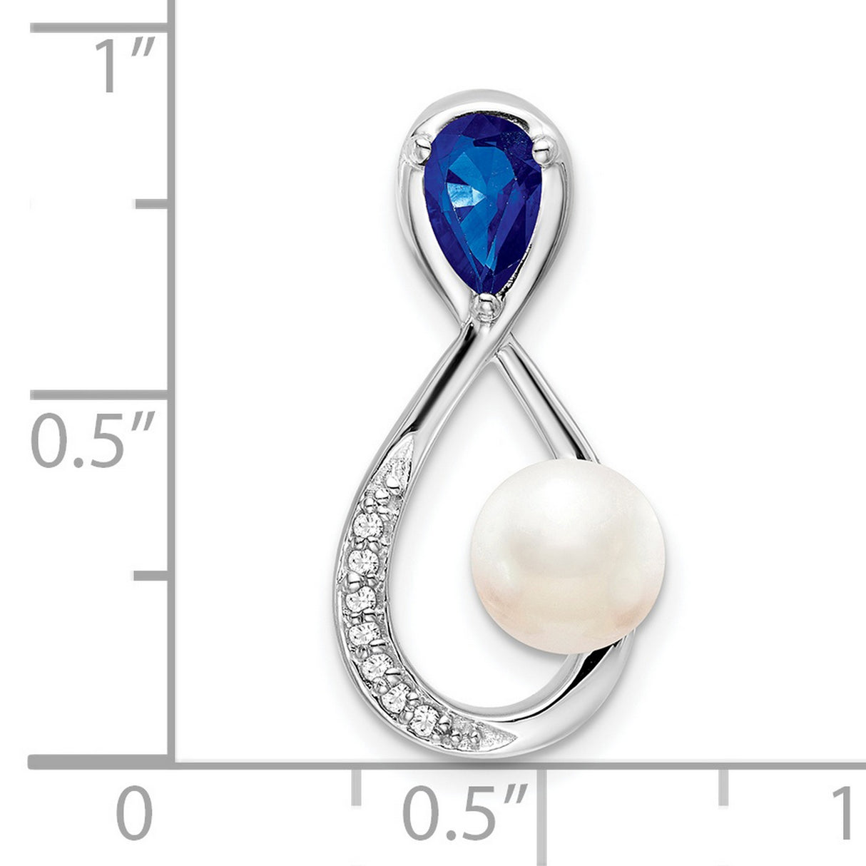 14k White Gold Infinity Pendant with Freshwater Pearl, Sapphire, and Diamond Accents