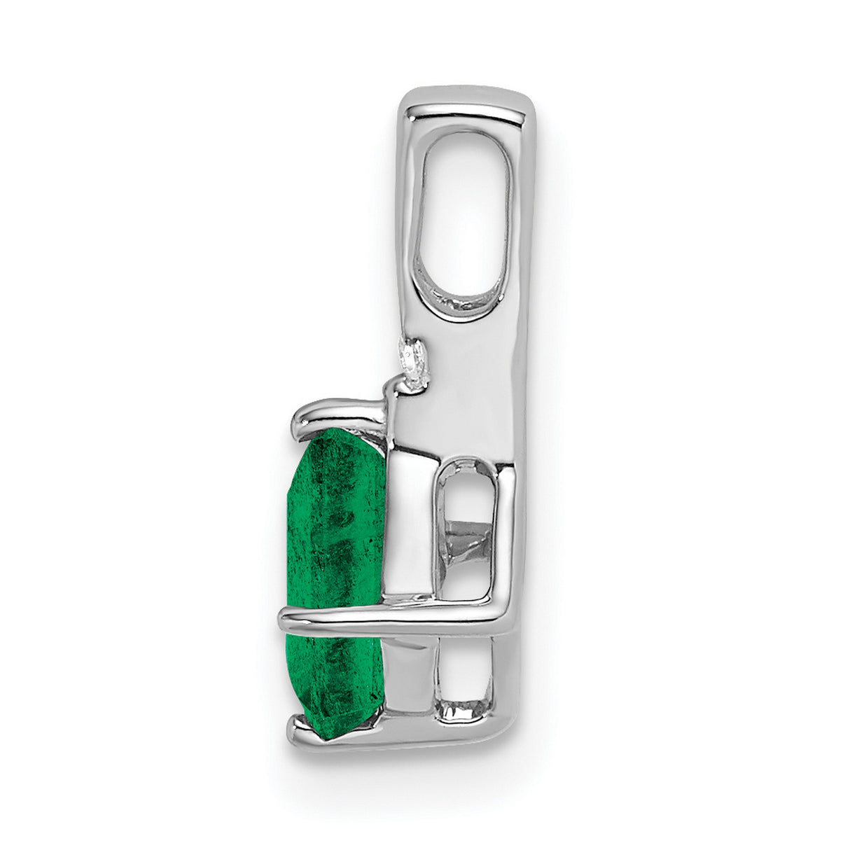 14k White Gold Pendant with Square Cut Emerald and Diamond Accent