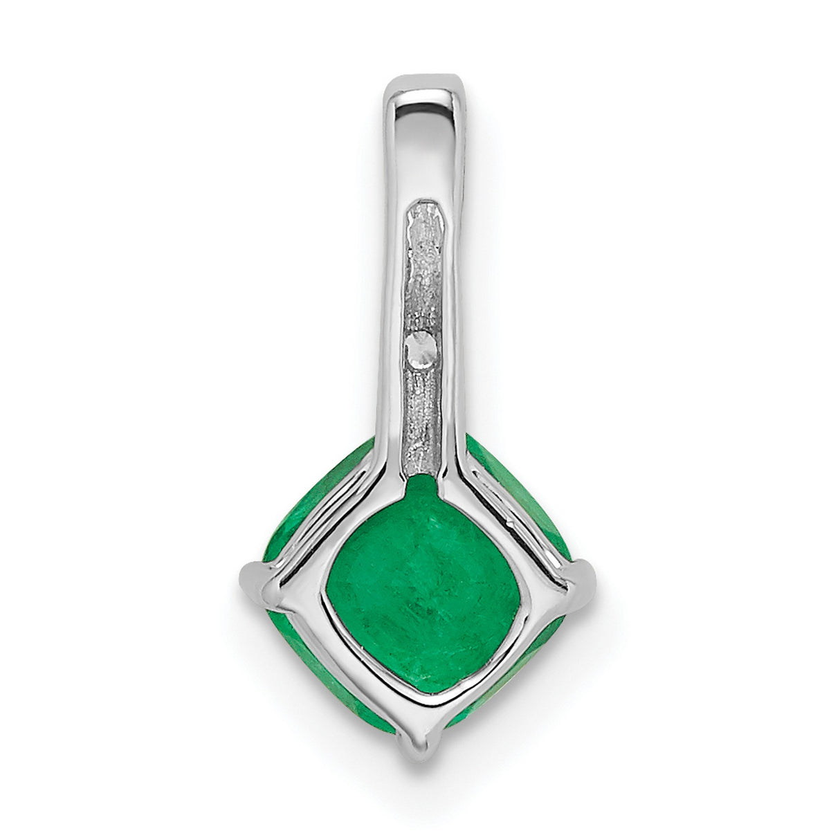 14k White Gold Pendant with Square Cut Emerald and Diamond Accent