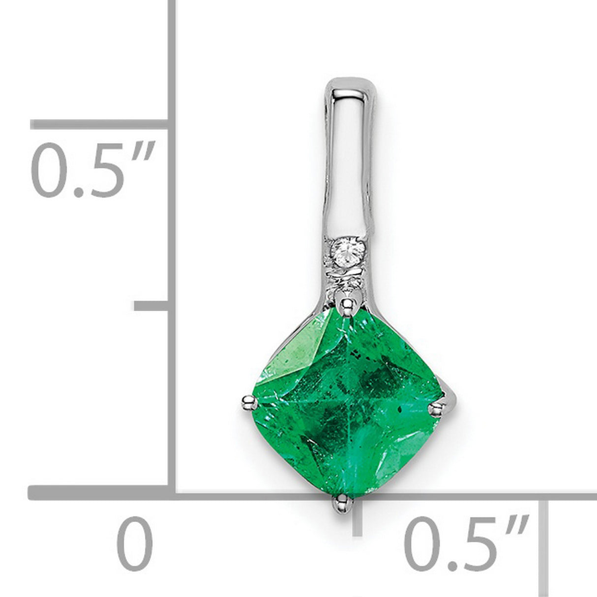 14k White Gold Pendant with Square Cut Emerald and Diamond Accent