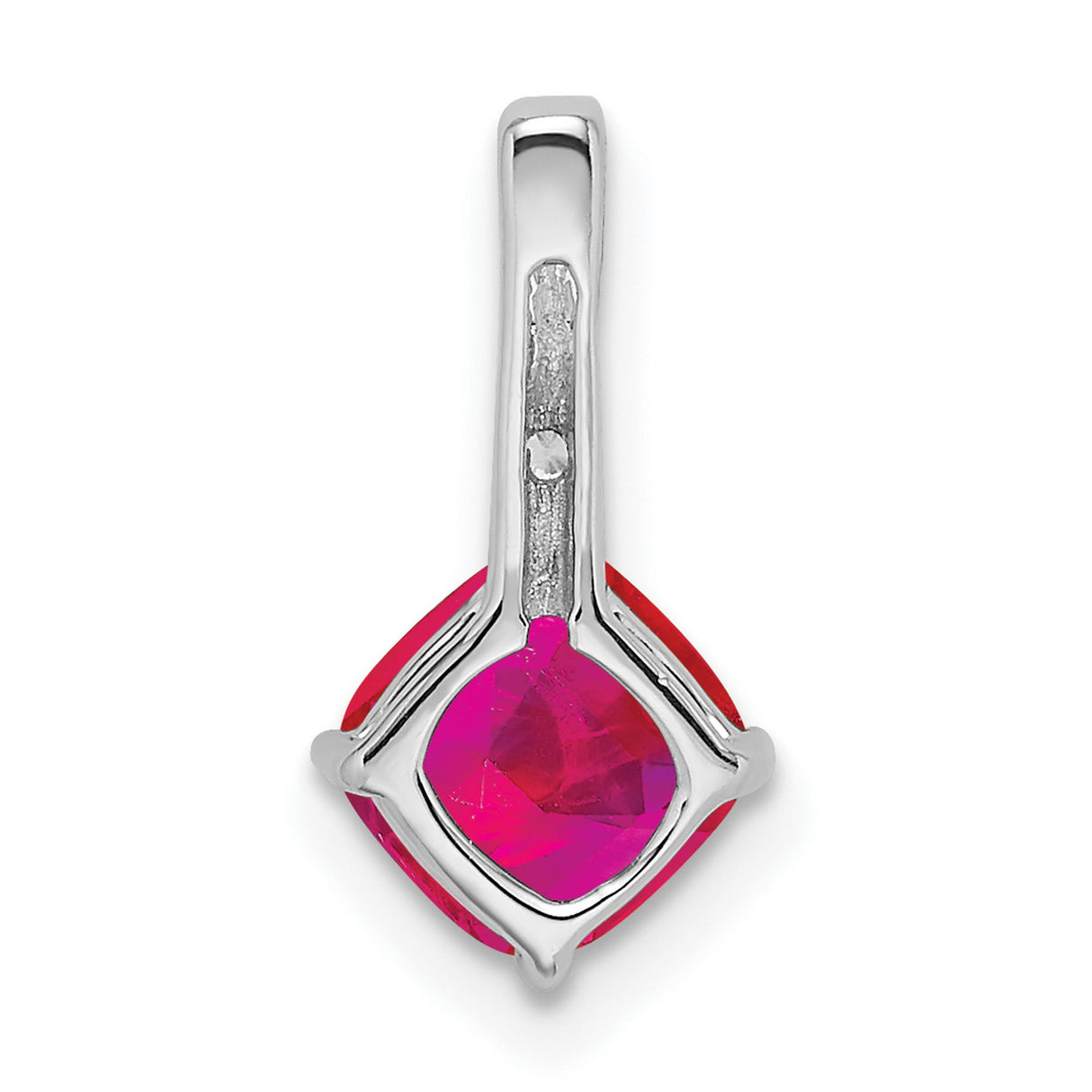 14k White Gold Pendant with Cushion-Cut Ruby and Diamond Accent