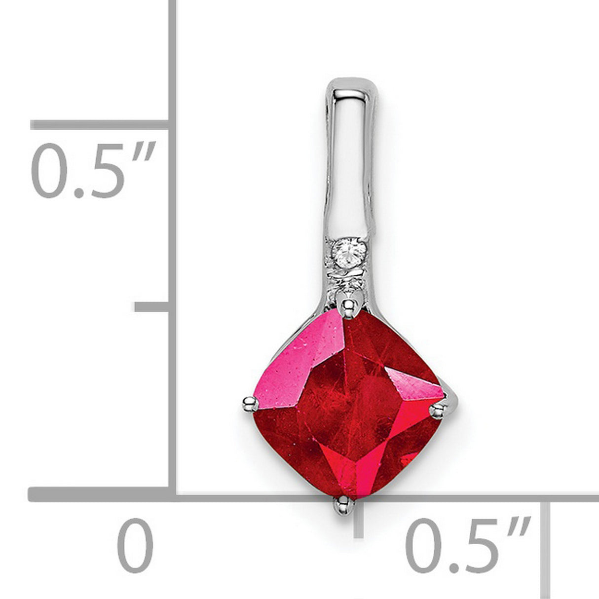 14k White Gold Pendant with Cushion-Cut Ruby and Diamond Accent