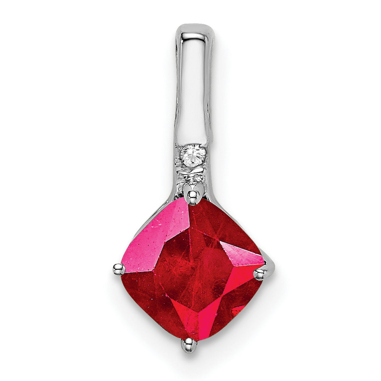 14k White Gold Pendant with Cushion-Cut Ruby and Diamond Accent