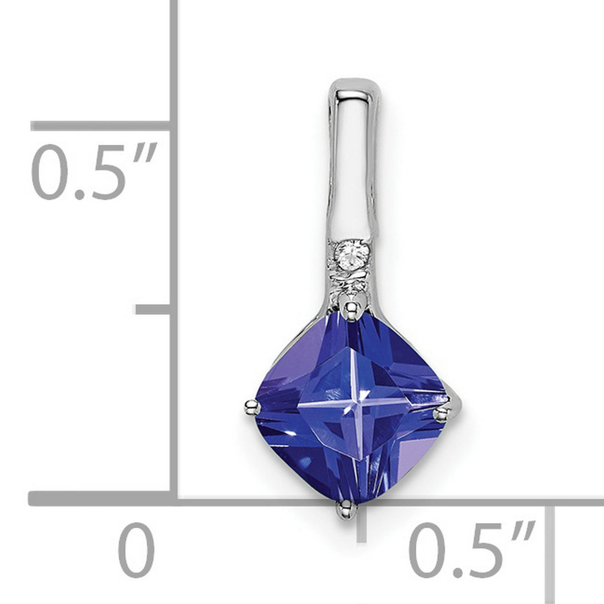 14k White Gold Pendant with Cushion Cut Tanzanite and Diamond Accent, Minimalist Charm for Women
