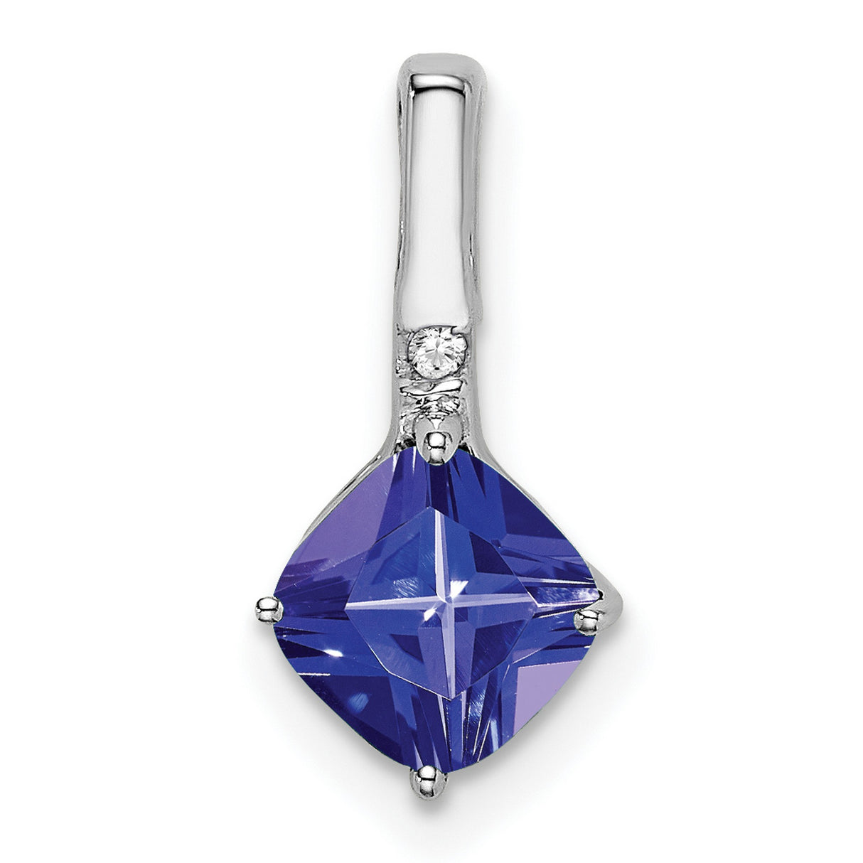 14k White Gold Pendant with Cushion Cut Tanzanite and Diamond Accent, Minimalist Charm for Women