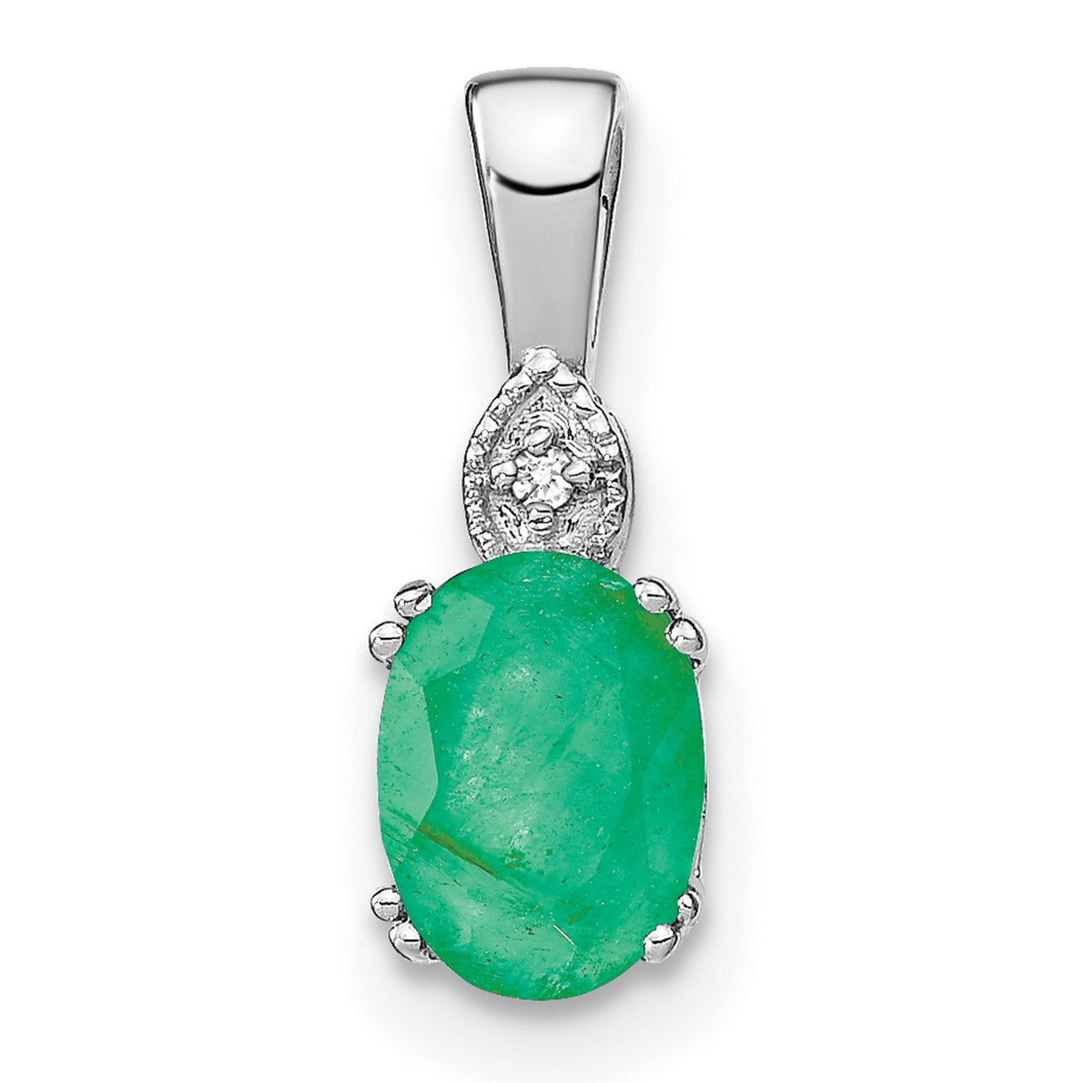 14k White Gold Emerald Pendant with Diamond Accents in Marquise Design for Women