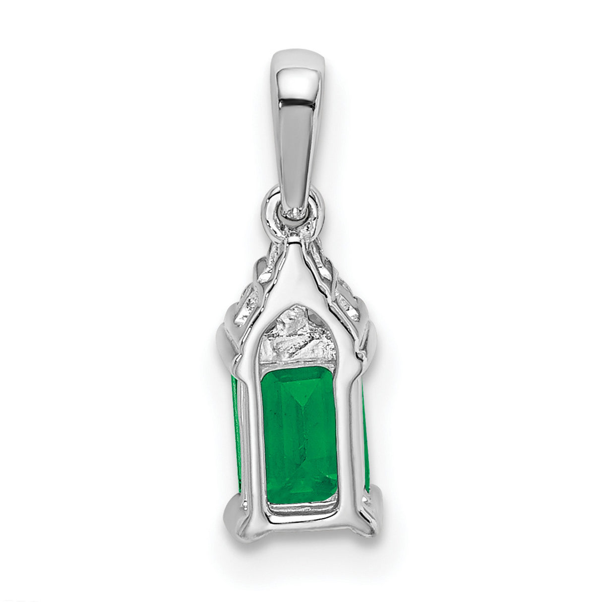 14k White Gold Pendant with Emerald Cut Green Emerald and Diamond Accents