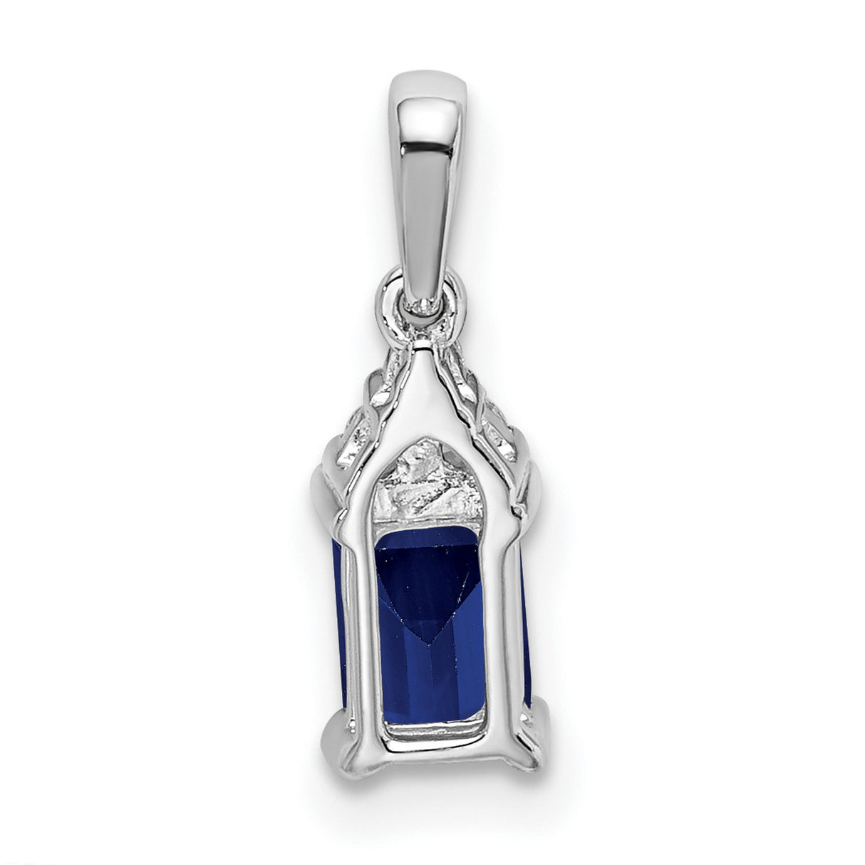 14k White Gold Pendant with Emerald Cut Blue Sapphire and Diamond Accents, Modern Style
