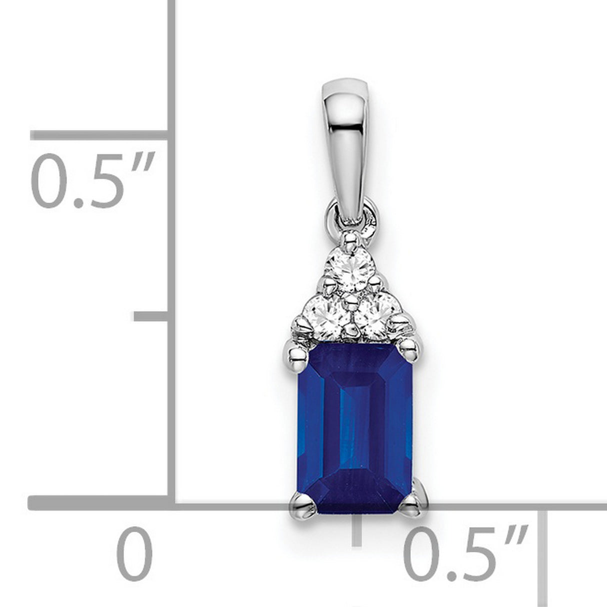 14k White Gold Pendant with Emerald Cut Blue Sapphire and Diamond Accents, Modern Style