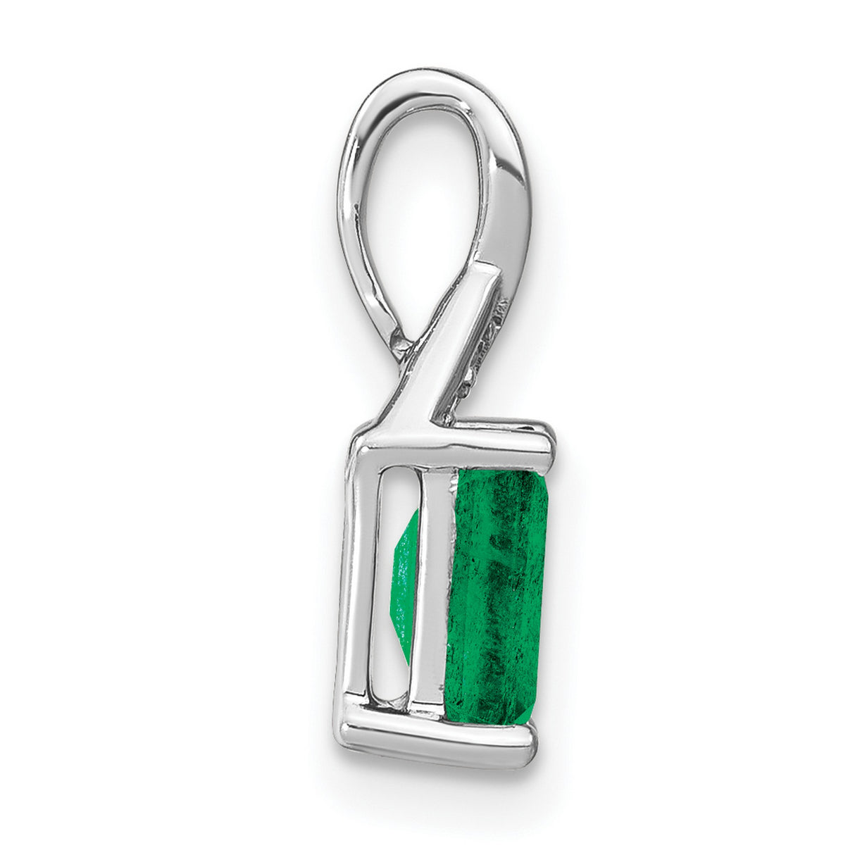 14k White Gold Pendant with Emerald Cut Green Emerald and Three Diamonds, Minimalist Design