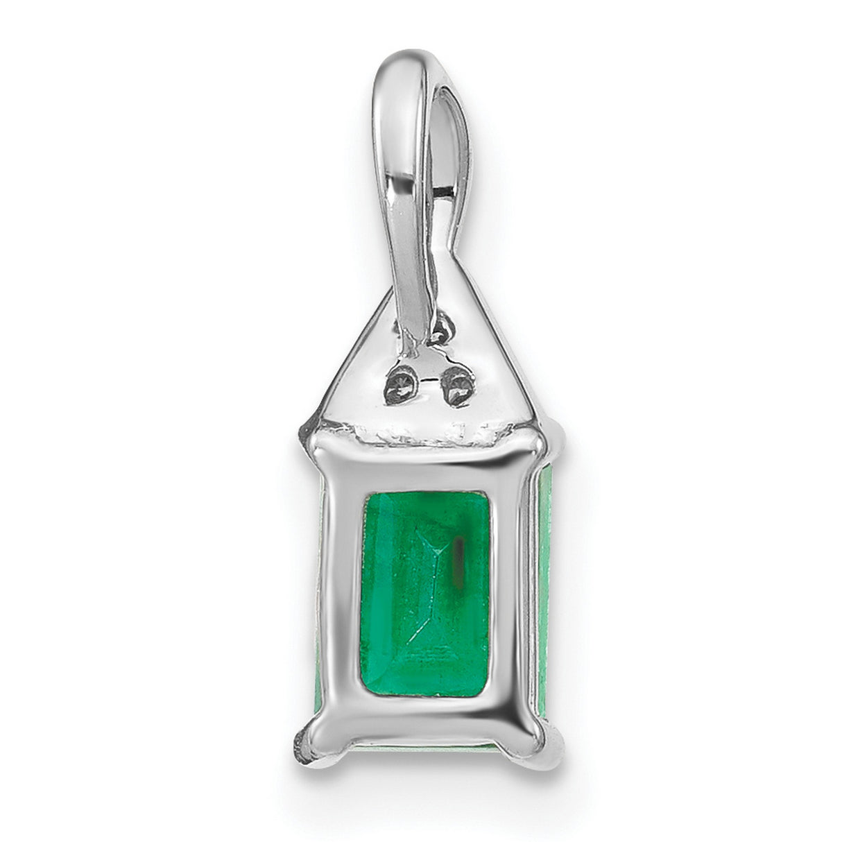 14k White Gold Pendant with Emerald Cut Green Emerald and Three Diamonds, Minimalist Design
