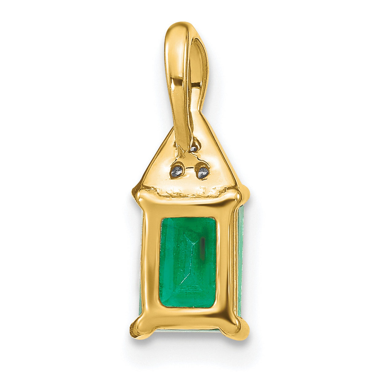Rectangle Emerald and Diamond Charm Pendant in Real 14k Yellow Gold