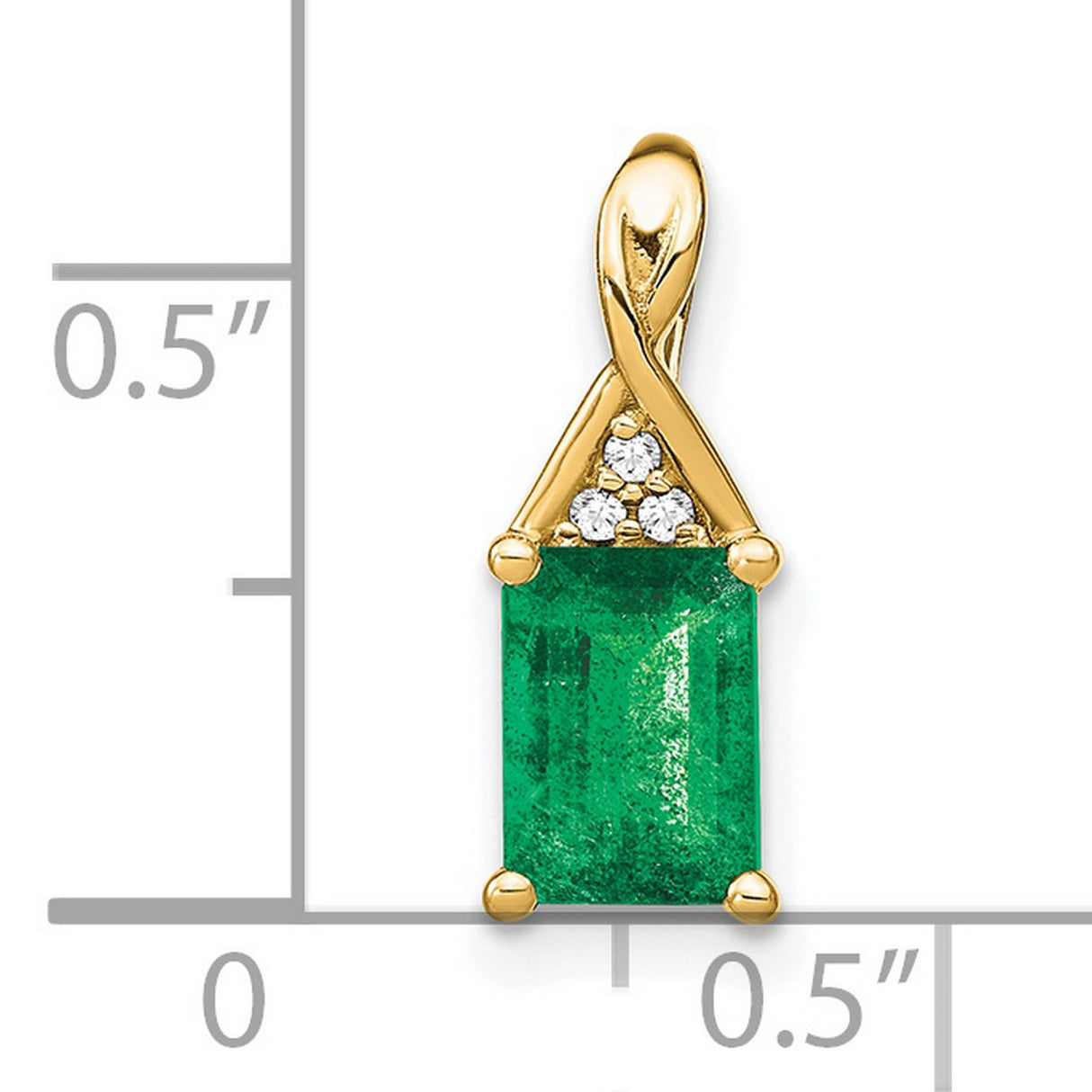 Rectangle Emerald and Diamond Charm Pendant in Real 14k Yellow Gold