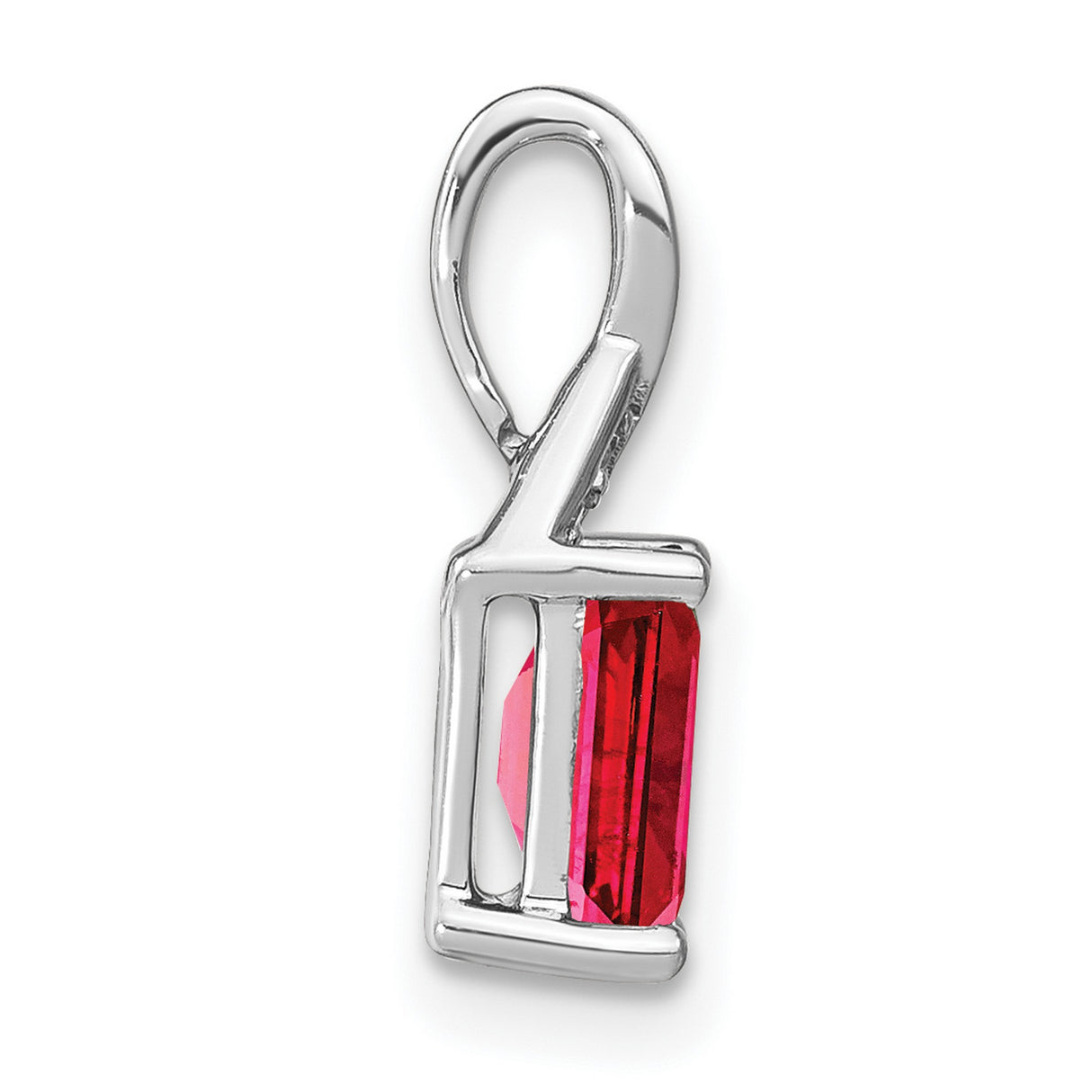 14k White Gold Pendant with Emerald Cut Ruby and Diamond Accents, Twisted Bail Design