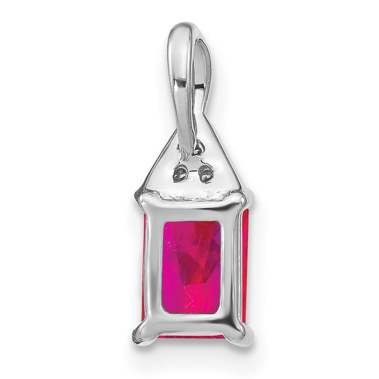 14k White Gold Pendant with Emerald Cut Ruby and Diamond Accents, Twisted Bail Design