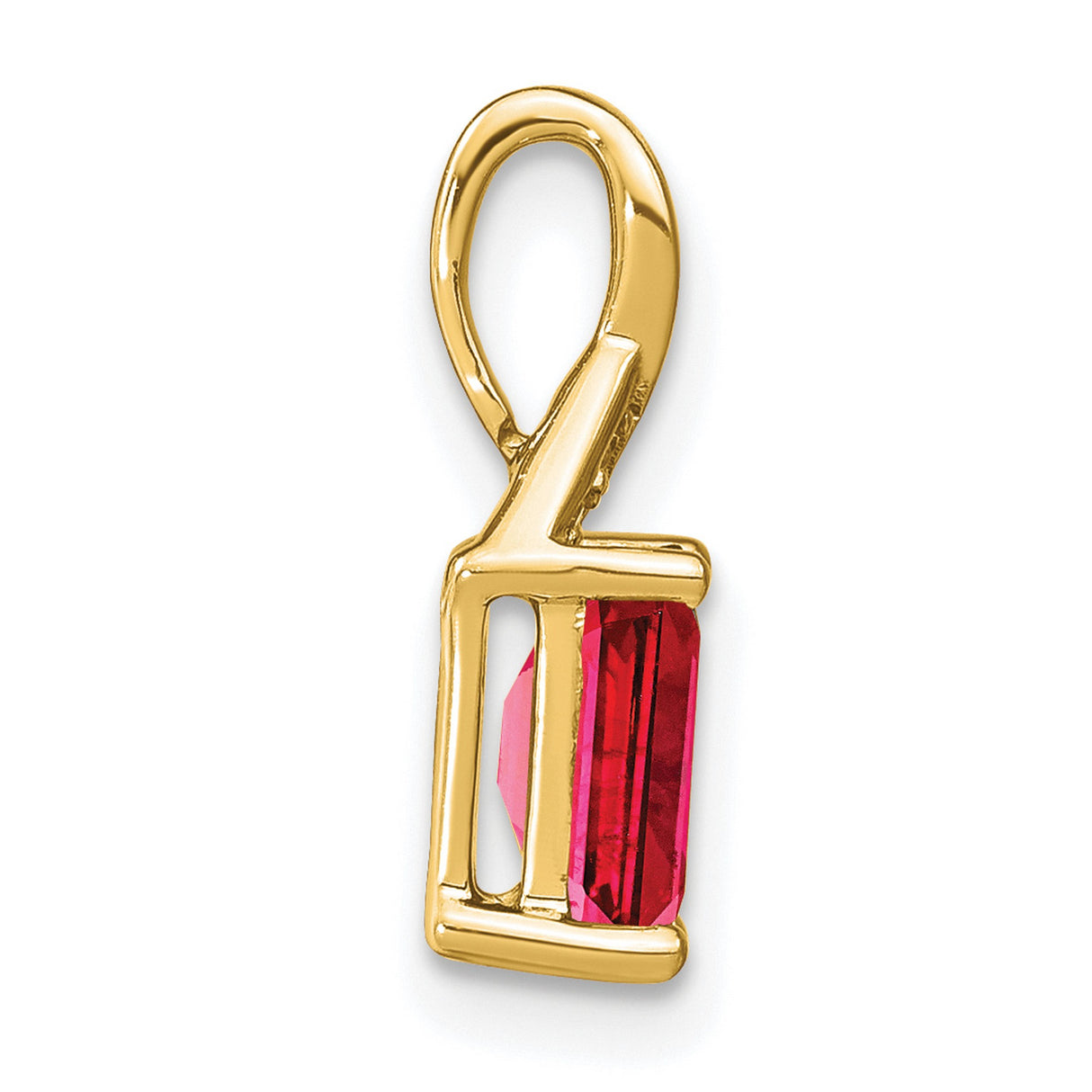 Emerald-shape Ruby and Diamond Charm Pendant in Real 14k Yellow Gold
