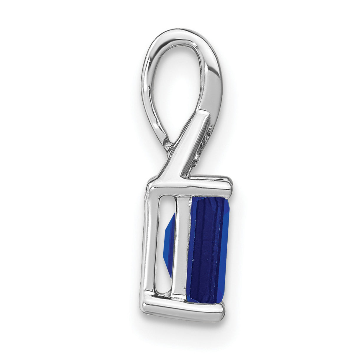 14k White Gold Pendant with Emerald Cut Blue Sapphire and Diamond Accents