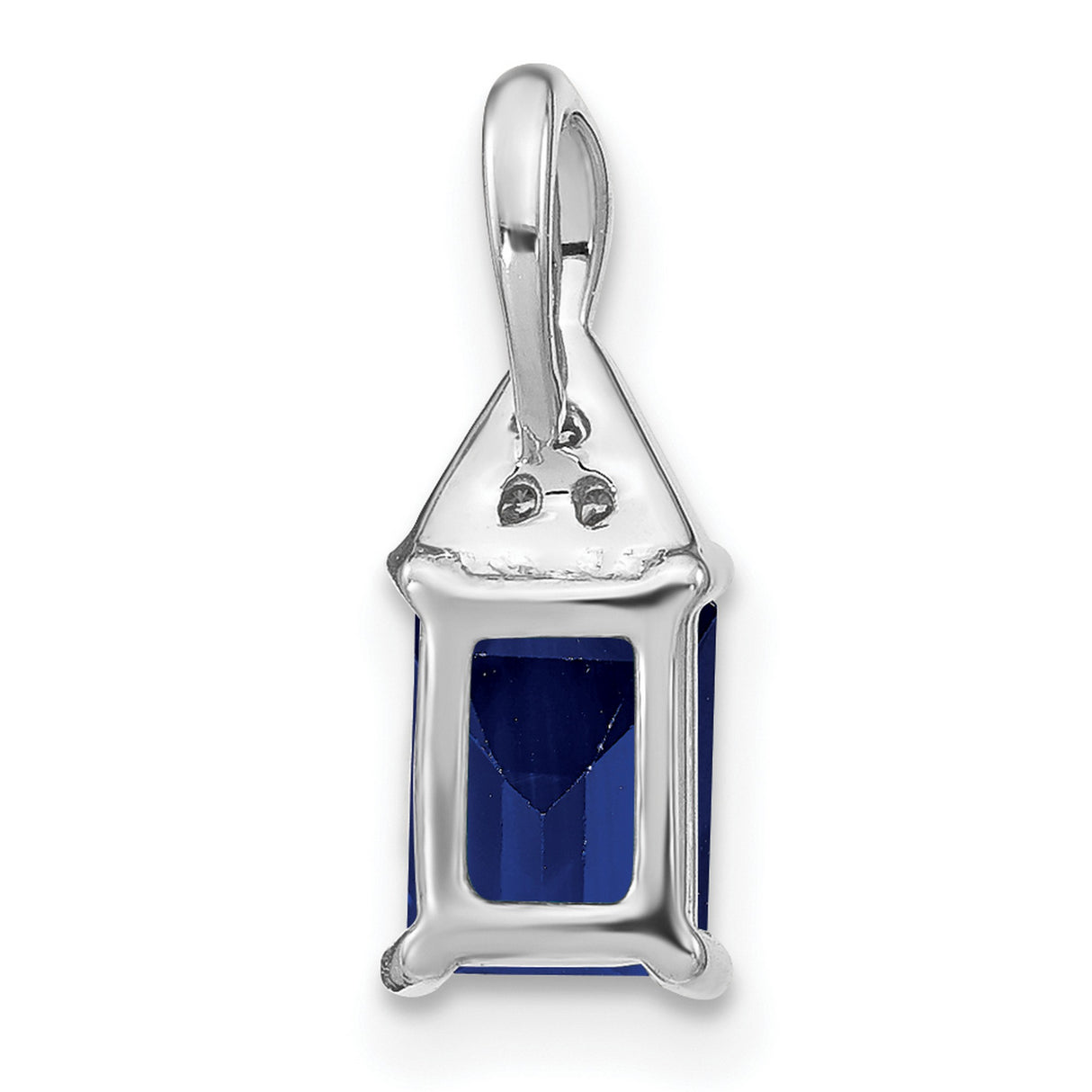14k White Gold Pendant with Emerald Cut Blue Sapphire and Diamond Accents