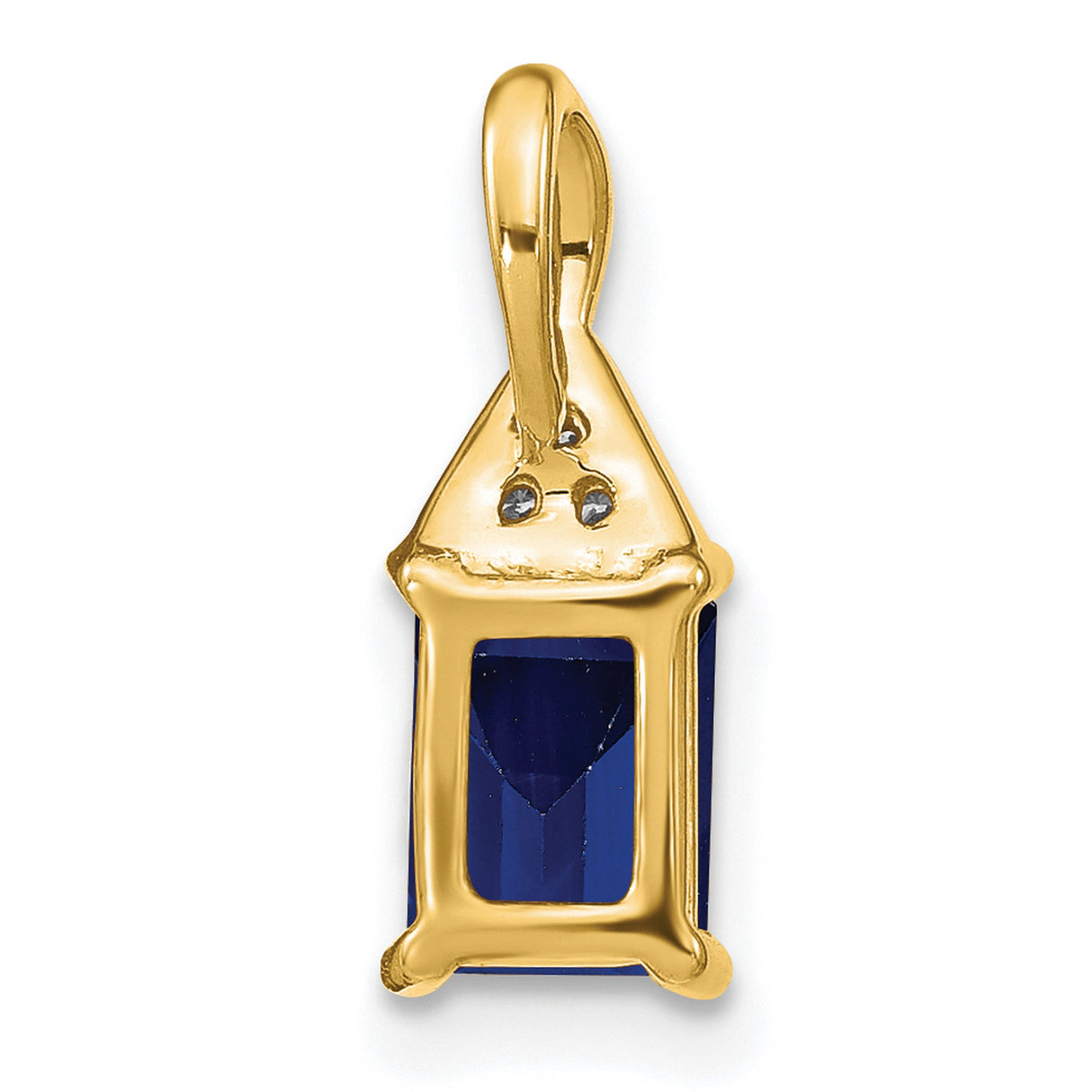 14k Yellow Gold Pendant with Emerald Cut Sapphire and Diamond Accents in Triangle Setting