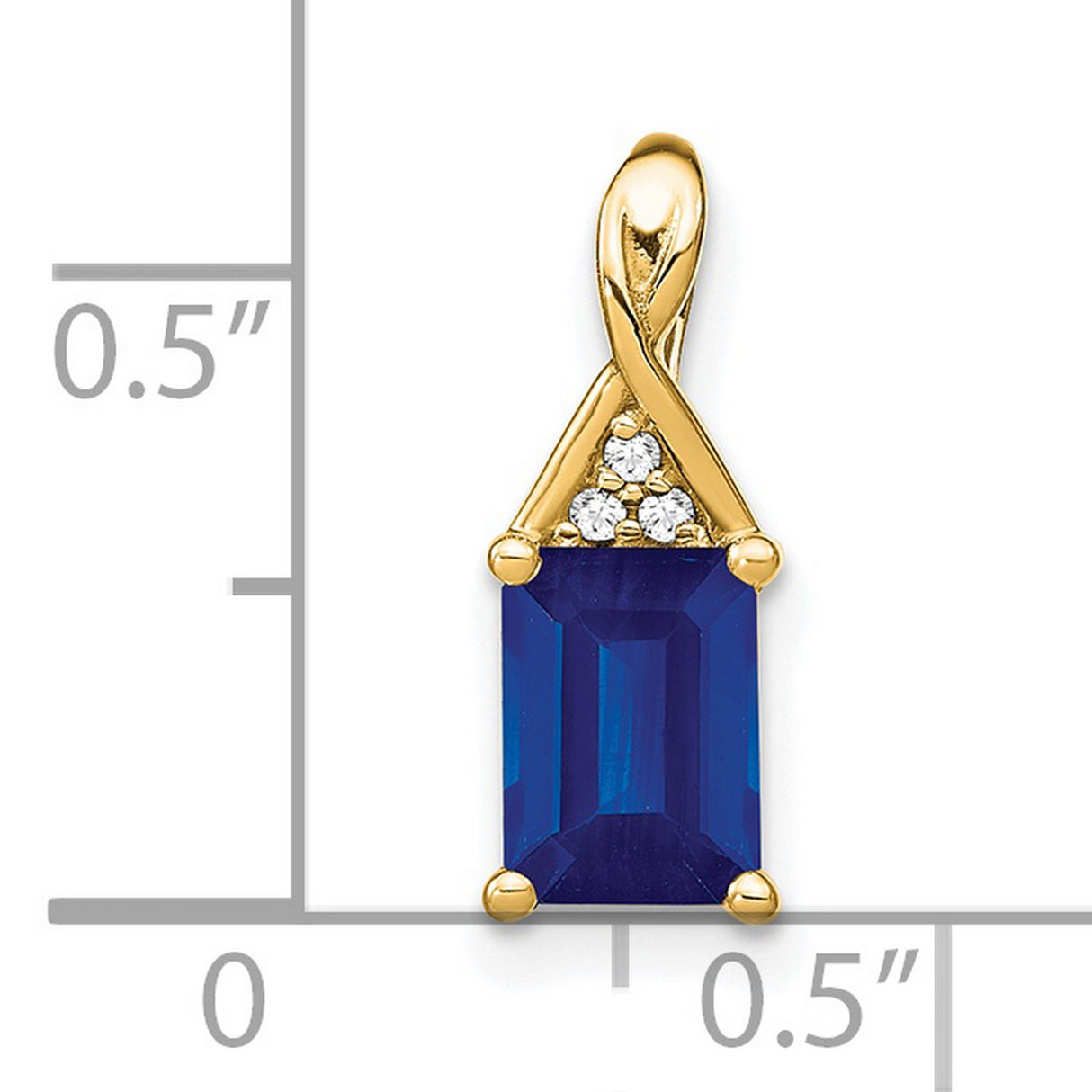 14k Yellow Gold Pendant with Emerald Cut Sapphire and Diamond Accents in Triangle Setting