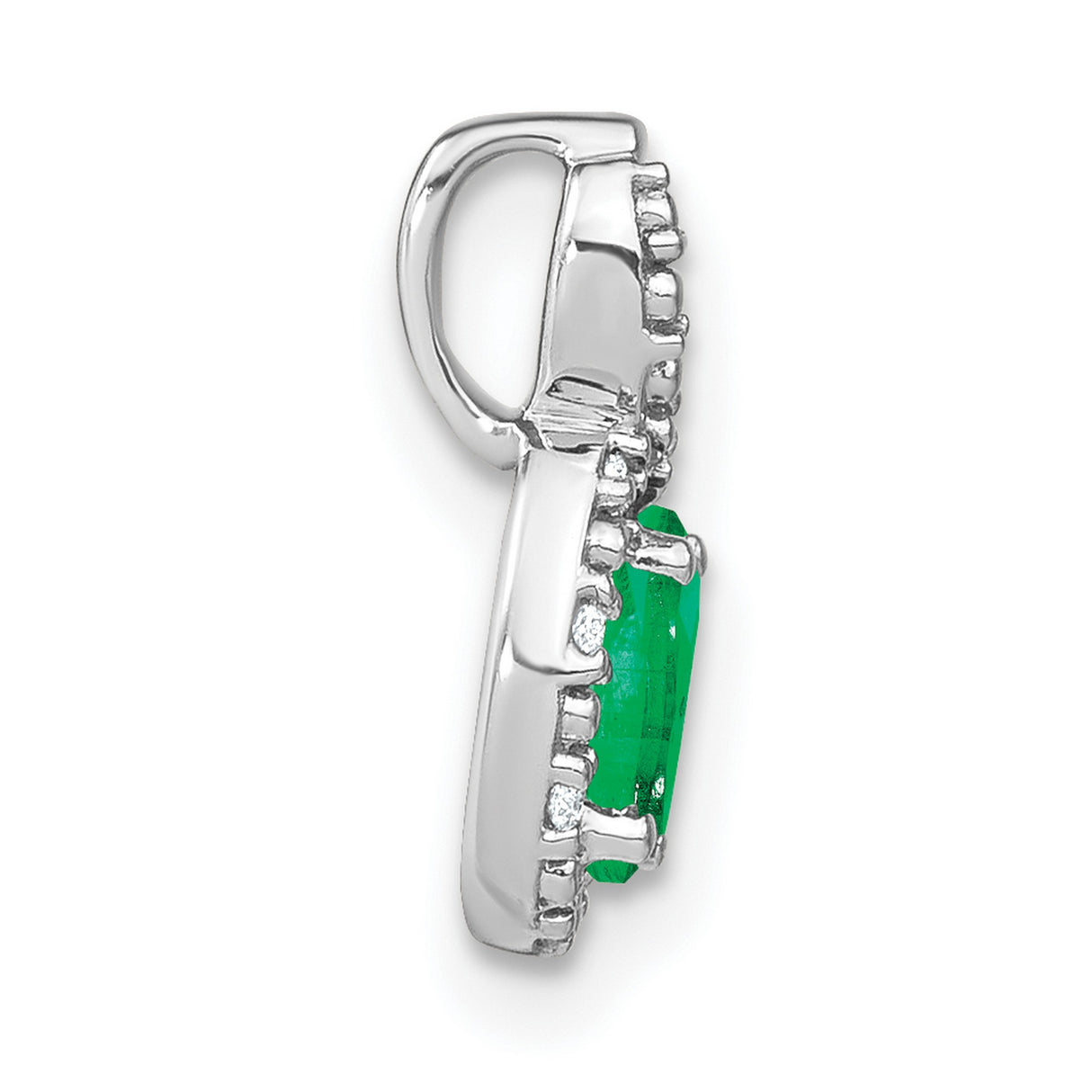 Oval Emerald and Diamond Charm Pendant in Real 14k White Gold
