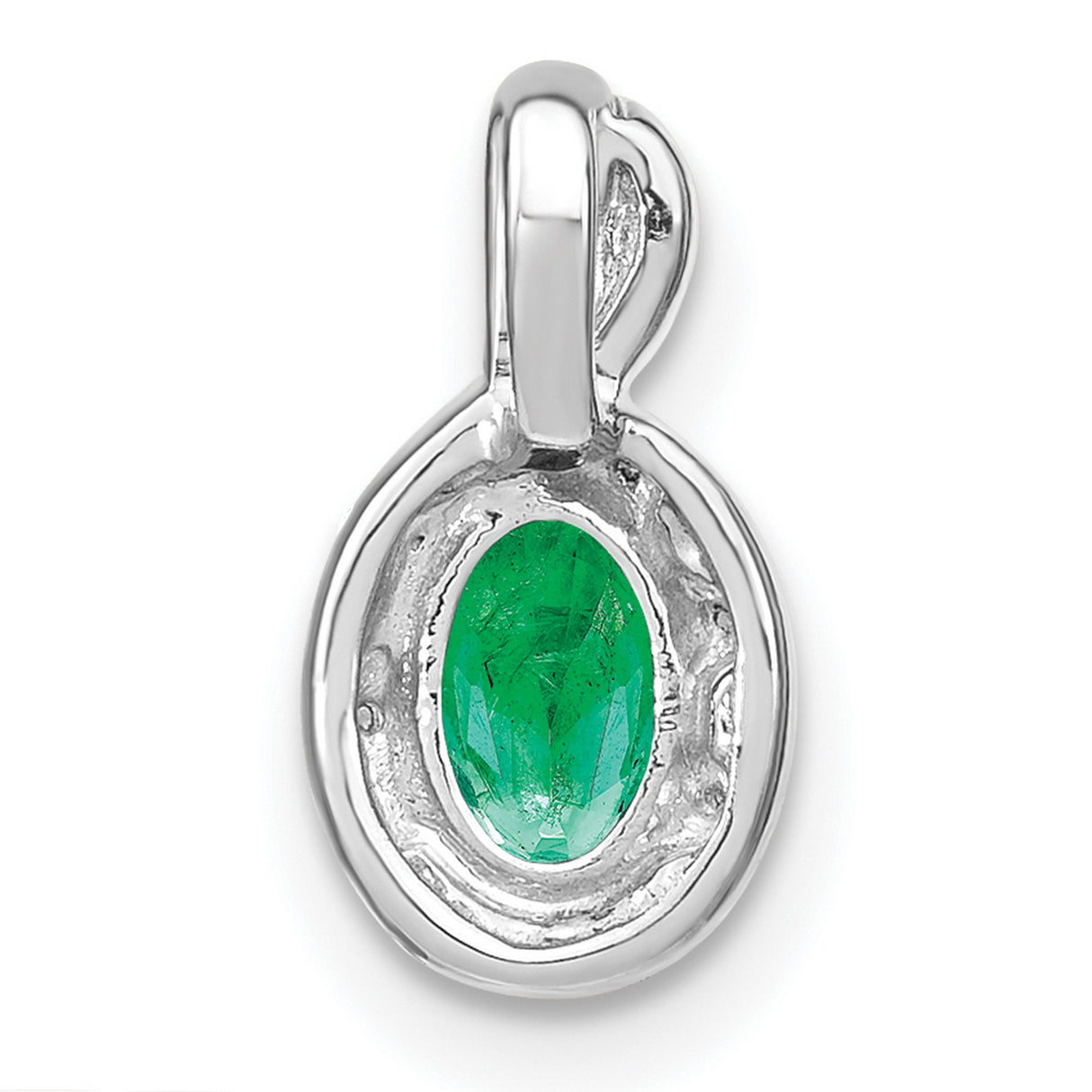 Oval Emerald and Diamond Charm Pendant in Real 14k White Gold