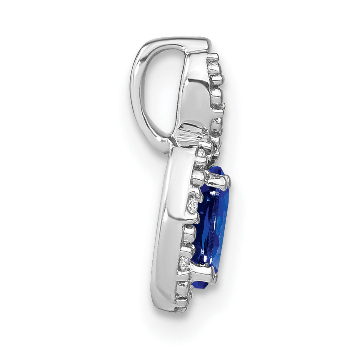 14k White Gold Pendant with Oval Blue Sapphire and Diamond Twisted Halo Infinity Design